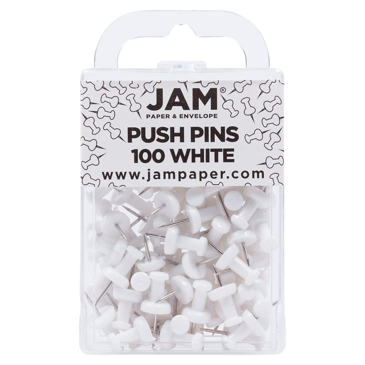 JAM Paper White Standard Push Pins, 2 Packs of 100